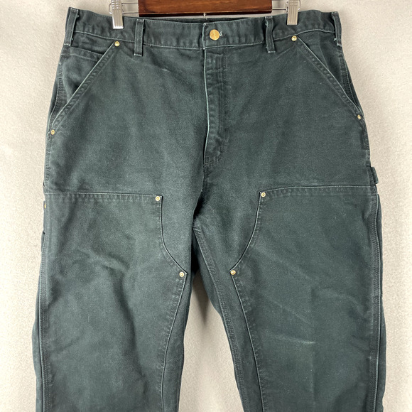 VTG Carhartt Double Knee Pants Mens 36x30 Black Duck Canvas Workwear Faded Black - Picture 2 of 16